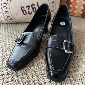 Vintage Casual Corner Women’s Classic Black Heel Pumps with Silver Buckle 8M